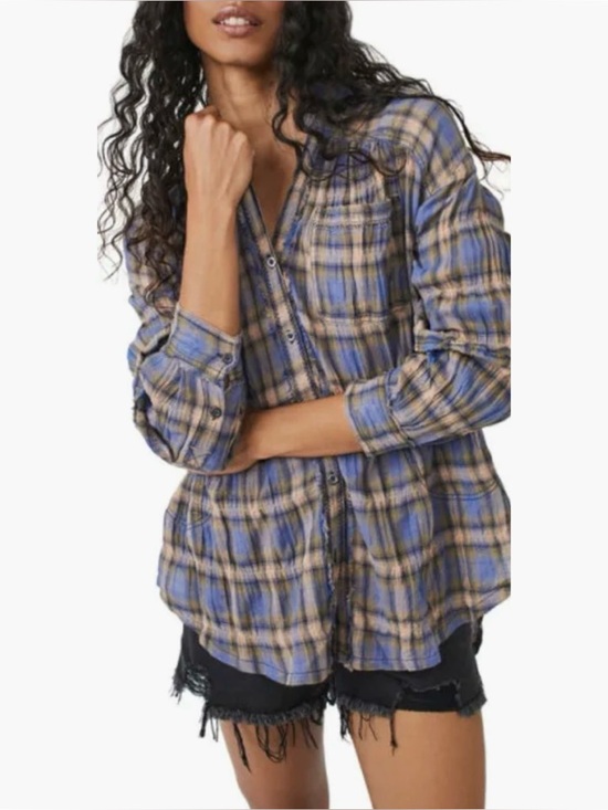 Free People Tops - Free People One Of The Boys Plaid Tunic in Blue Combo